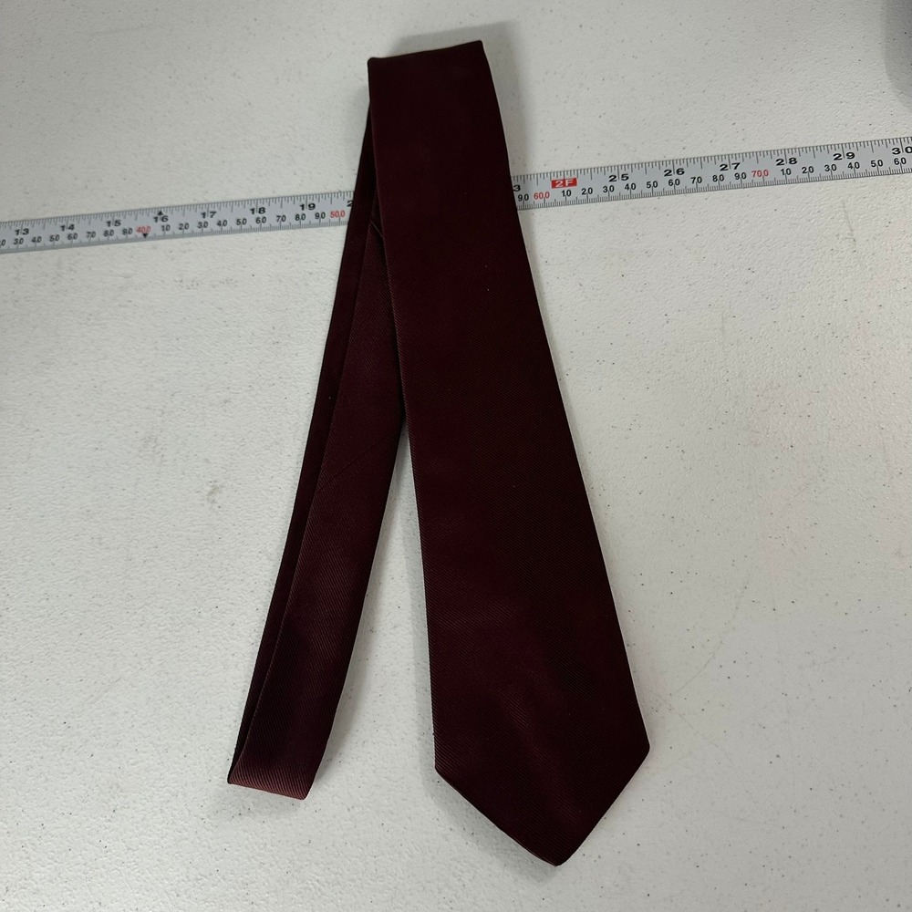 Vintage Sears Mens Store Tie Burgundy Maroon Ribbed Solid Classic Wide Necktie